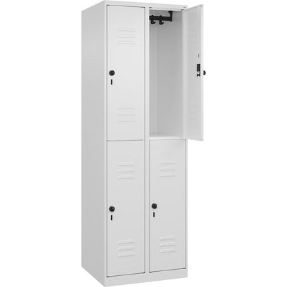 Classic PLUS double deck clothes locker, 2 compartments, traffic white, HxW 1850 x 600 mm, with floor glides, rotary bolt.