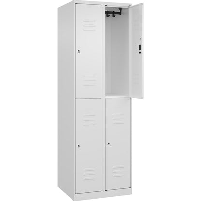 Classic PLUS double deck clothes locker, 2 compartments, traffic white, HxW 1850 x 600 mm, with floor glides, cylinder lock.