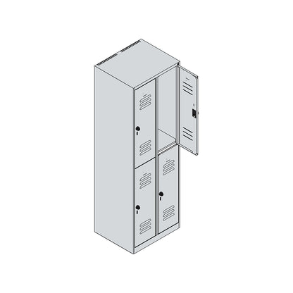 Classic PLUS double deck clothes locker, 2 compartments, light grey/gentian blue, HxW 1850 x 600 mm, with floor glides, rotary bolt.