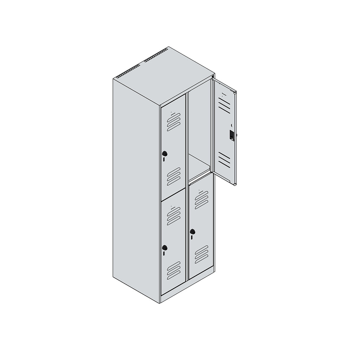 Classic PLUS double deck clothes locker, 2 compartments, traffic white, HxW 1850 x 600 mm, with floor glides, rotary bolt.