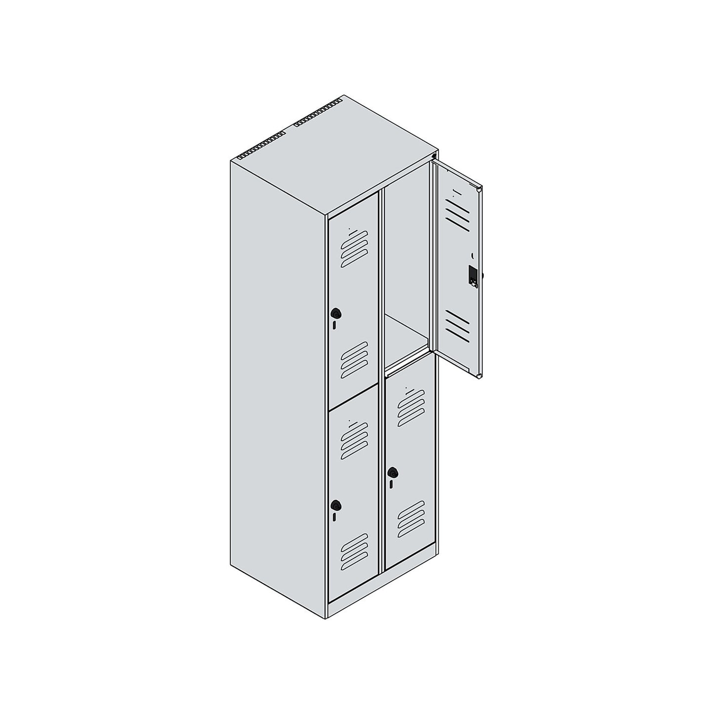 Classic PLUS double deck clothes locker, 2 compartments, traffic white, HxW 1850 x 600 mm, with floor glides, rotary bolt.