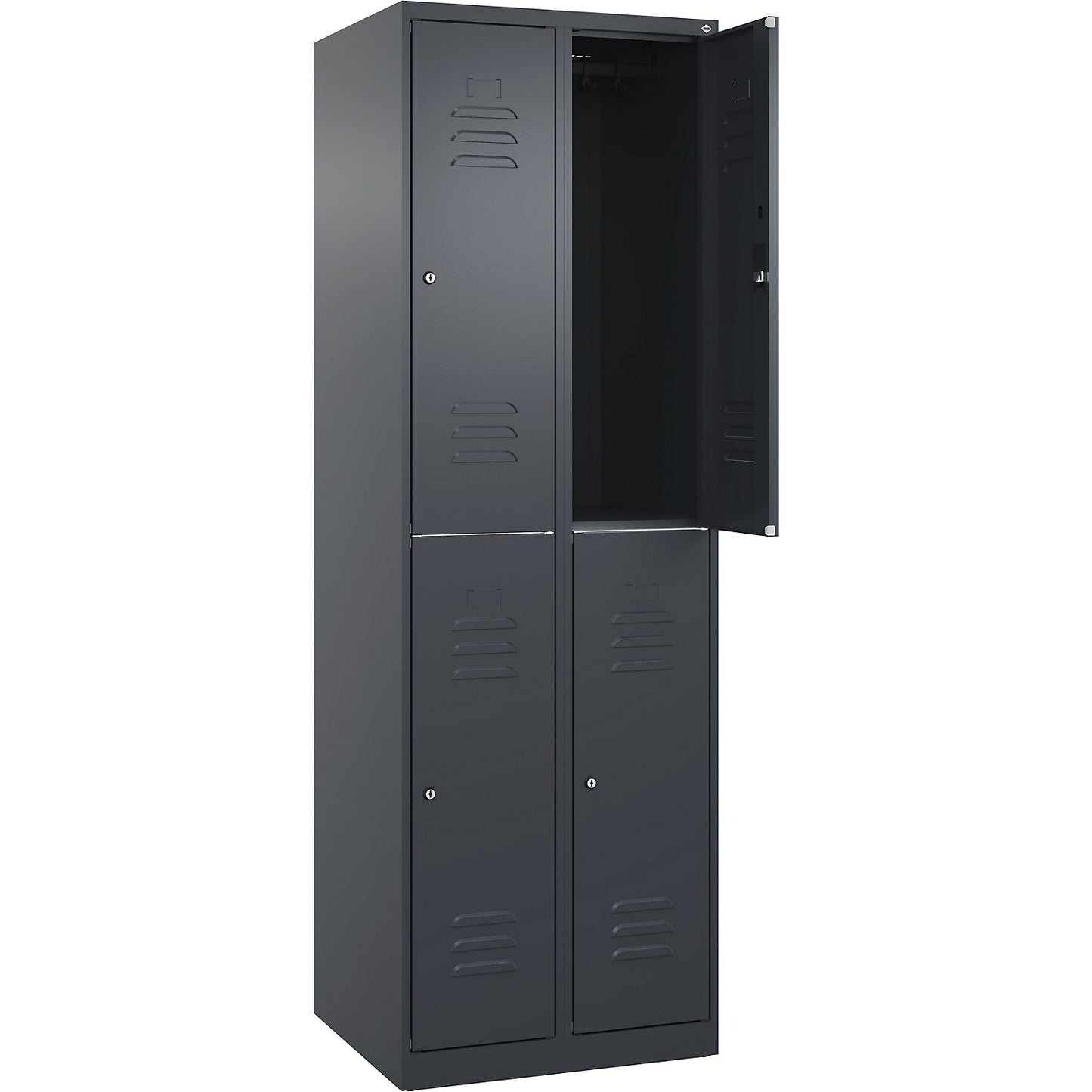 Classic PLUS double deck clothes locker, 2 compartments, grey, HxW 1850 x 600 mm, with floor glides, cylinder lock.