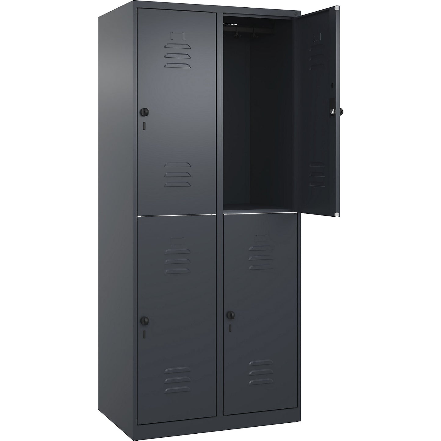 Classic PLUS double deck clothes locker, 2 compartments, grey, HxW 1850 x 800 mm, with floor glides, rotary bolt.