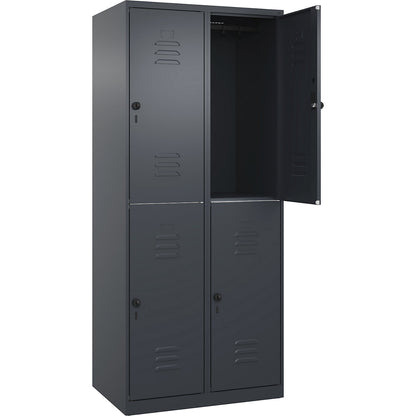 Classic PLUS double deck clothes locker, 2 compartments, grey, HxW 1850 x 800 mm, with floor glides, rotary bolt.