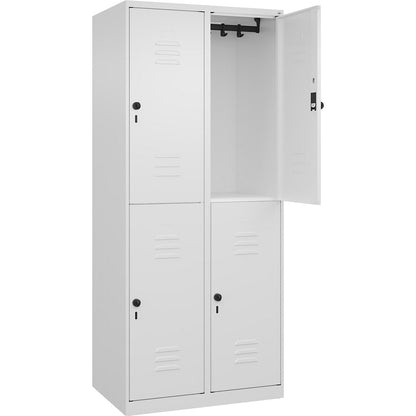 Classic PLUS double deck clothes locker, 2 compartments, traffic white, HxW 1850 x 800 mm, with floor glides, rotary bolt.