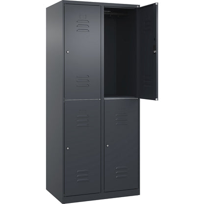 Classic PLUS double deck clothes locker, 2 compartments, grey, HxW 1850 x 800 mm, with floor glides, cylinder lock.