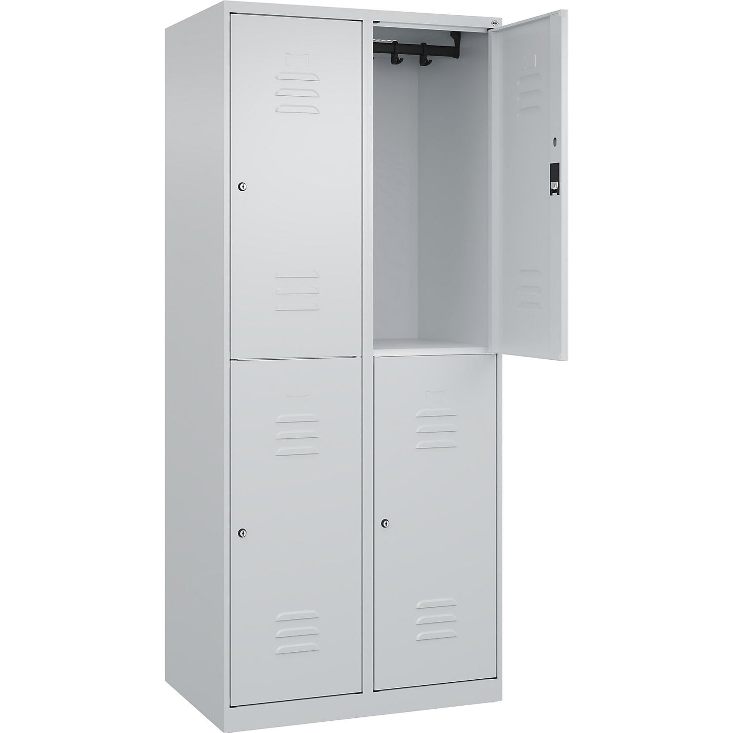 Classic PLUS double deck clothes locker, 2 compartments, light grey, HxW 1850 x 800 mm, with floor glides, cylinder lock.