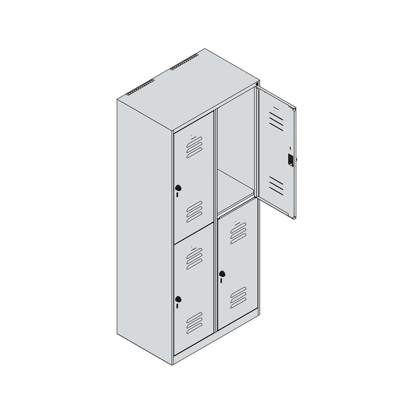 Classic PLUS double deck clothes locker, 2 compartments, light grey, HxW 1850 x 800 mm, with floor glides, rotary bolt.