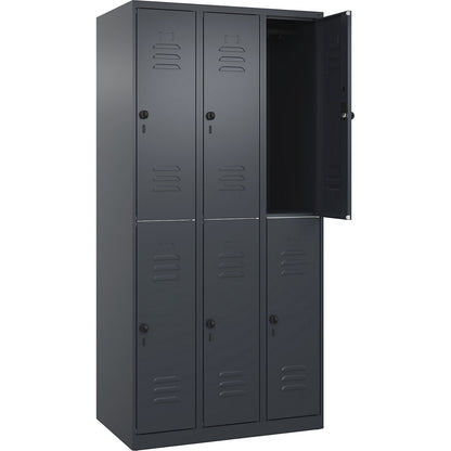 Classic PLUS double deck clothes locker, 3 compartments, grey, HxW 1850 x 900 mm, with floor glides, rotary bolt.