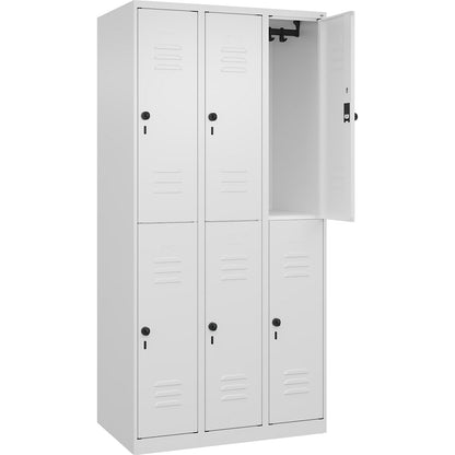 Classic PLUS double deck clothes locker, 3 compartments, traffic white, HxW 1850 x 900 mm, with floor glides, rotary bolt.