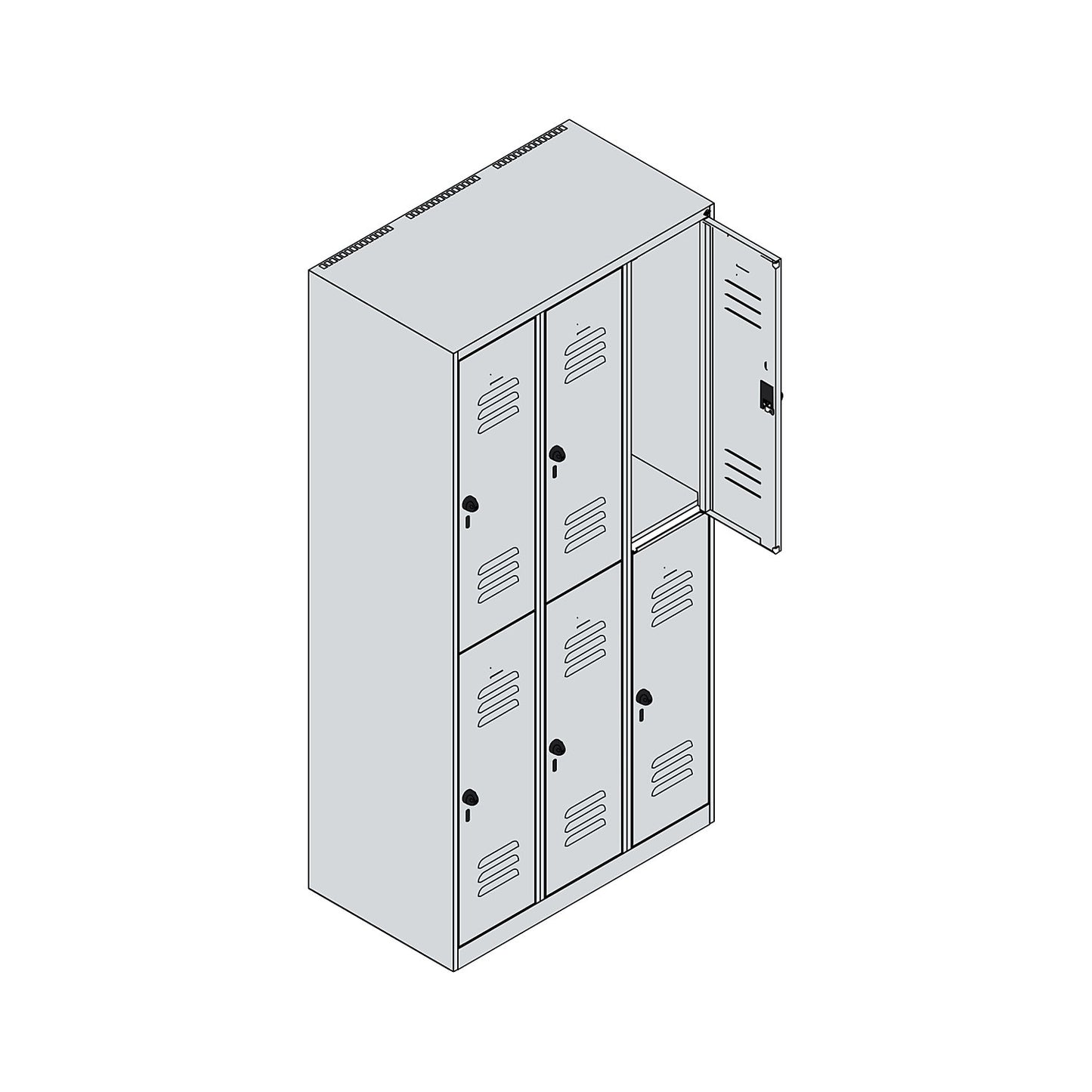 Classic PLUS double deck clothes locker, 3 compartments, light grey, HxW 1850 x 900 mm, with floor glides, rotary bolt.