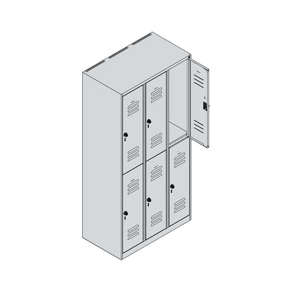 Classic PLUS double deck clothes locker, 3 compartments, light grey/gentian blue, HxW 1850 x 900 mm, with floor glides, rotary bolt.