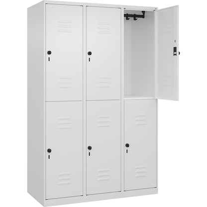 Classic PLUS double deck clothes locker, 3 compartments, traffic white, HxW 1850 x 1200 mm, with floor glides, rotary bolt.