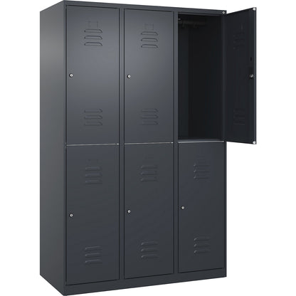 Classic PLUS double deck clothes locker, 3 compartments, grey, HxW 1850 x 1200 mm, with floor glides, cylinder lock.