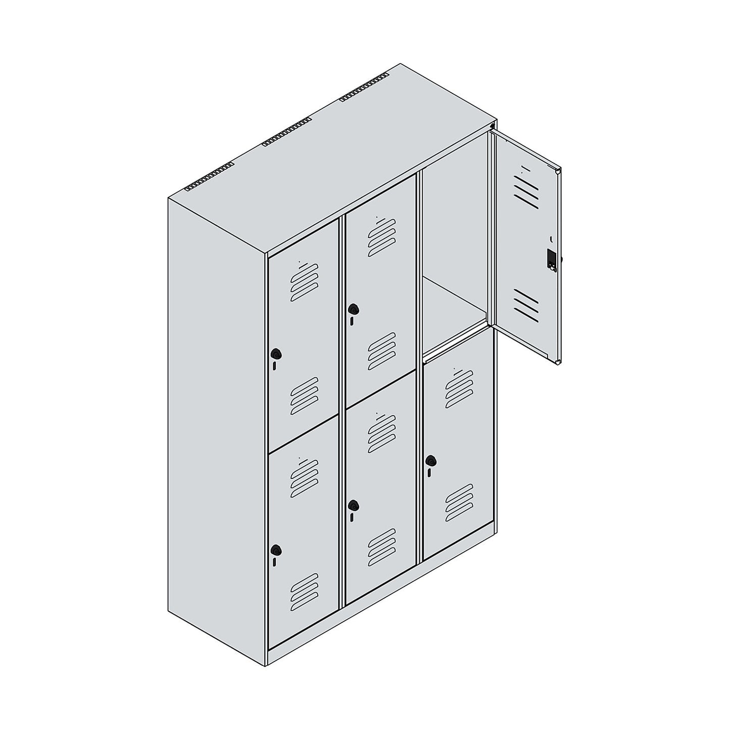Classic PLUS double deck clothes locker, 3 compartments, light grey/gentian blue, HxW 1850 x 1200 mm, with floor glides, rotary bolt.