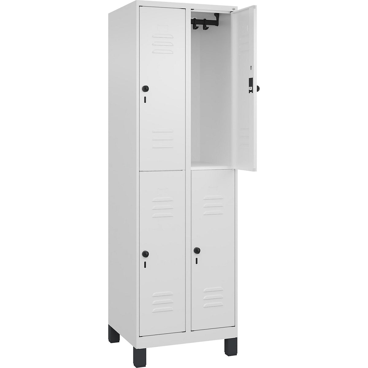 Classic PLUS double deck clothes locker, 2 compartments, traffic white, HxW 1950 x 600 mm, with feet, rotary bolt.
