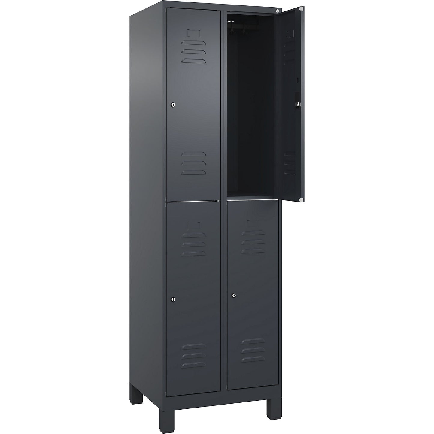Classic PLUS double deck clothes locker, 2 compartments, grey, HxW 1950 x 600 mm, with feet, cylinder lock.