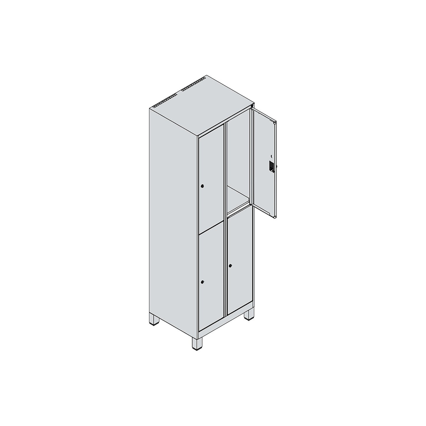 Classic PLUS double deck clothes locker, 2 compartments, light grey/gentian blue, HxW 1950 x 600 mm, with feet, rotary bolt.