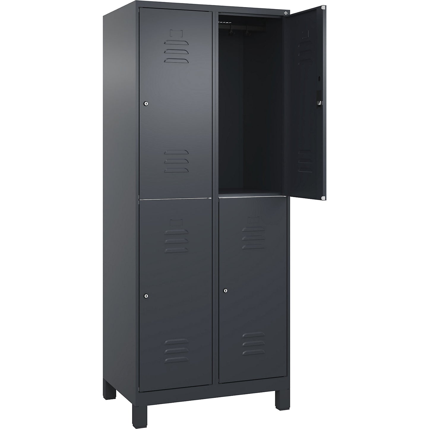 Classic PLUS double deck clothes locker, 2 compartments, grey, HxW 1950 x 800 mm, with feet, cylinder lock.