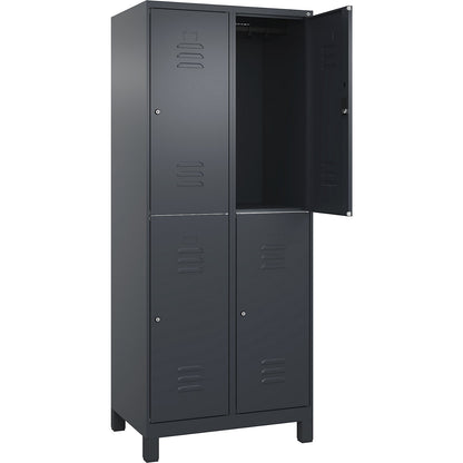 Classic PLUS double deck clothes locker, 2 compartments, grey, HxW 1950 x 800 mm, with feet, cylinder lock.