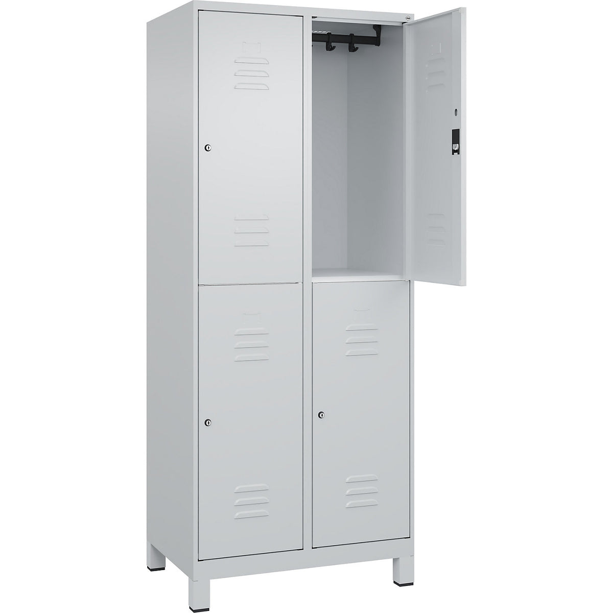 Classic PLUS double deck clothes locker, 2 compartments, light grey, HxW 1950 x 800 mm, with feet, cylinder lock.