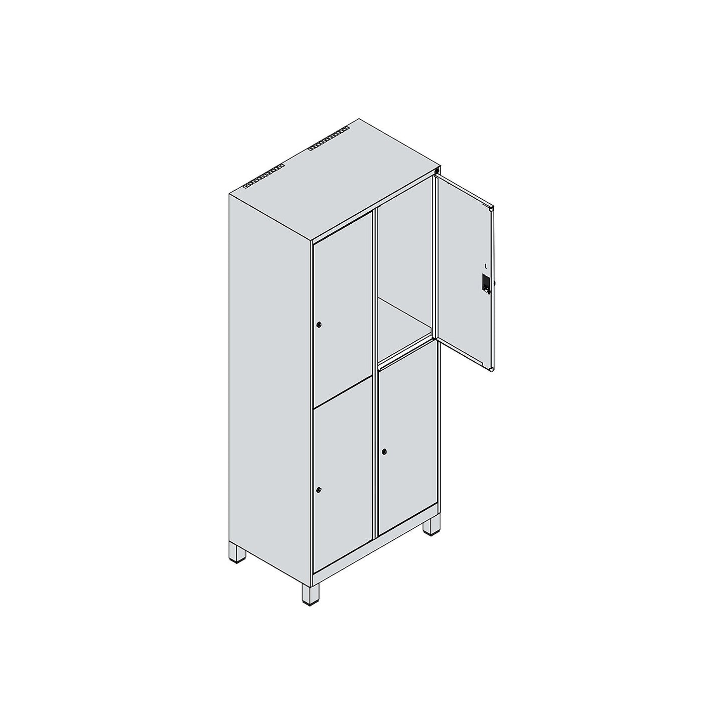 Classic PLUS double deck clothes locker, 2 compartments, light grey/gentian blue, HxW 1950 x 800 mm, with feet, rotary bolt.