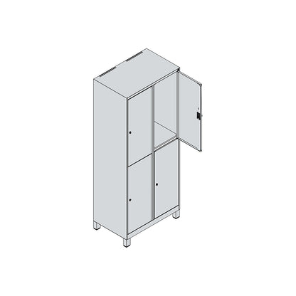 Classic PLUS double deck clothes locker, 2 compartments, light grey/gentian blue, HxW 1950 x 800 mm, with feet, rotary bolt.