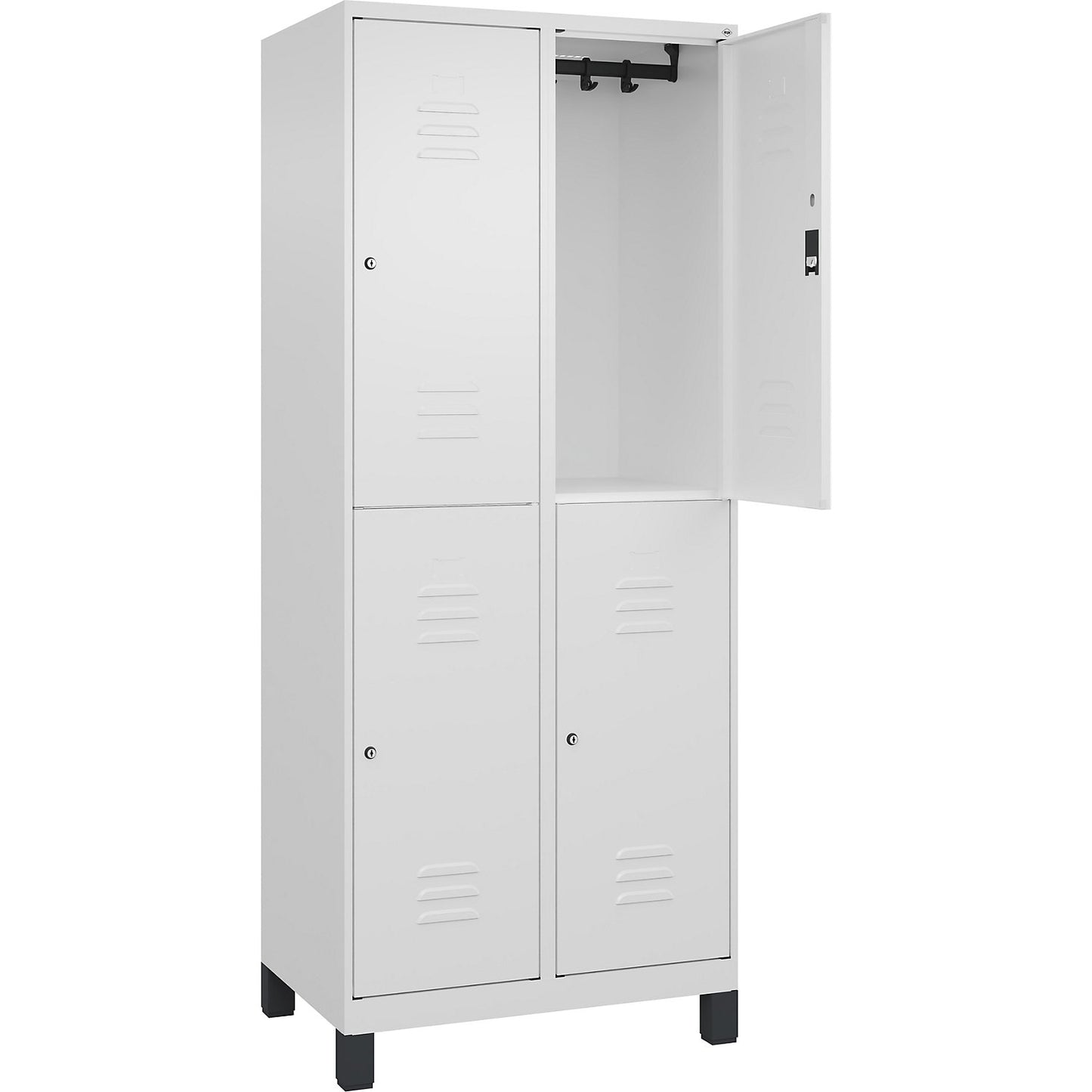 Classic PLUS double deck clothes locker, 2 compartments, traffic white, HxW 1950 x 800 mm, with feet, cylinder lock.