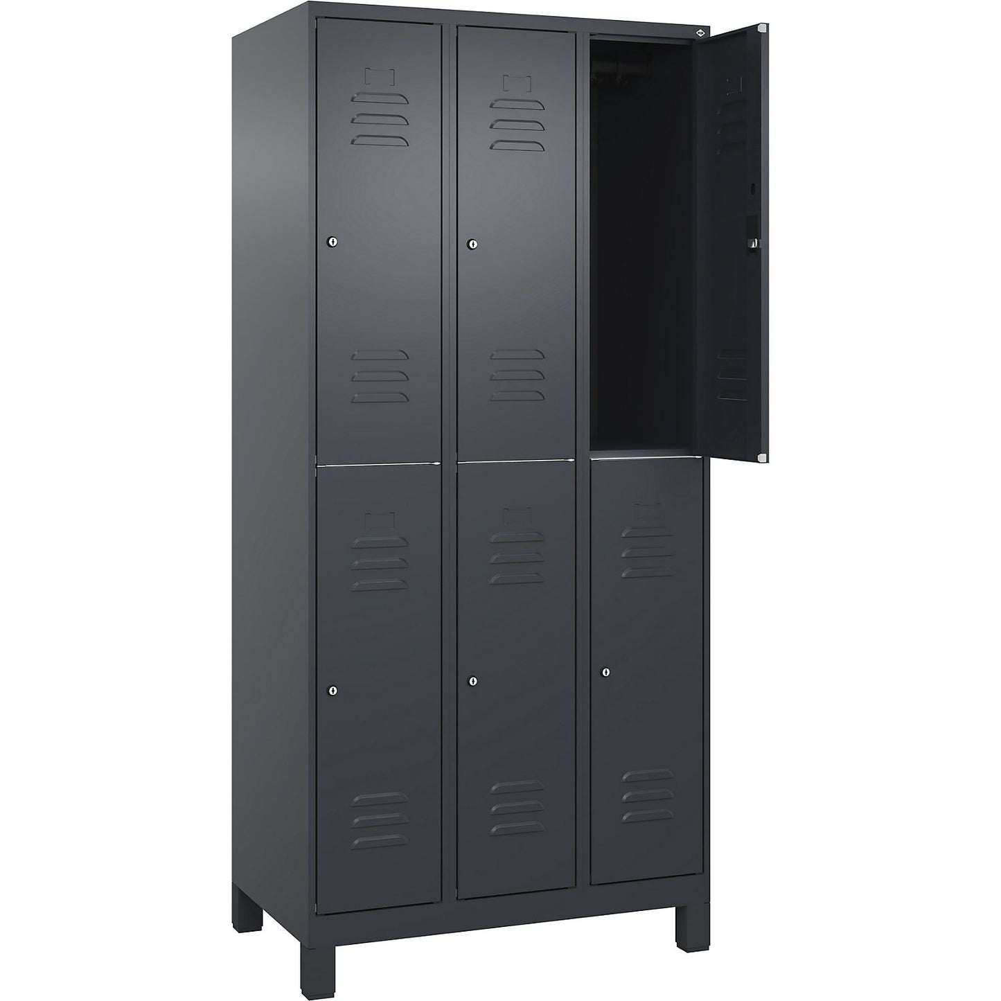 Classic PLUS double deck clothes locker, 3 compartments, grey, HxW 1950 x 900 mm, with feet, cylinder lock.