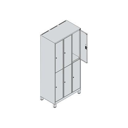 Classic PLUS double deck clothes locker, 3 compartments, light grey/grey, HxW 1950 x 900 mm, with feet, rotary bolt.