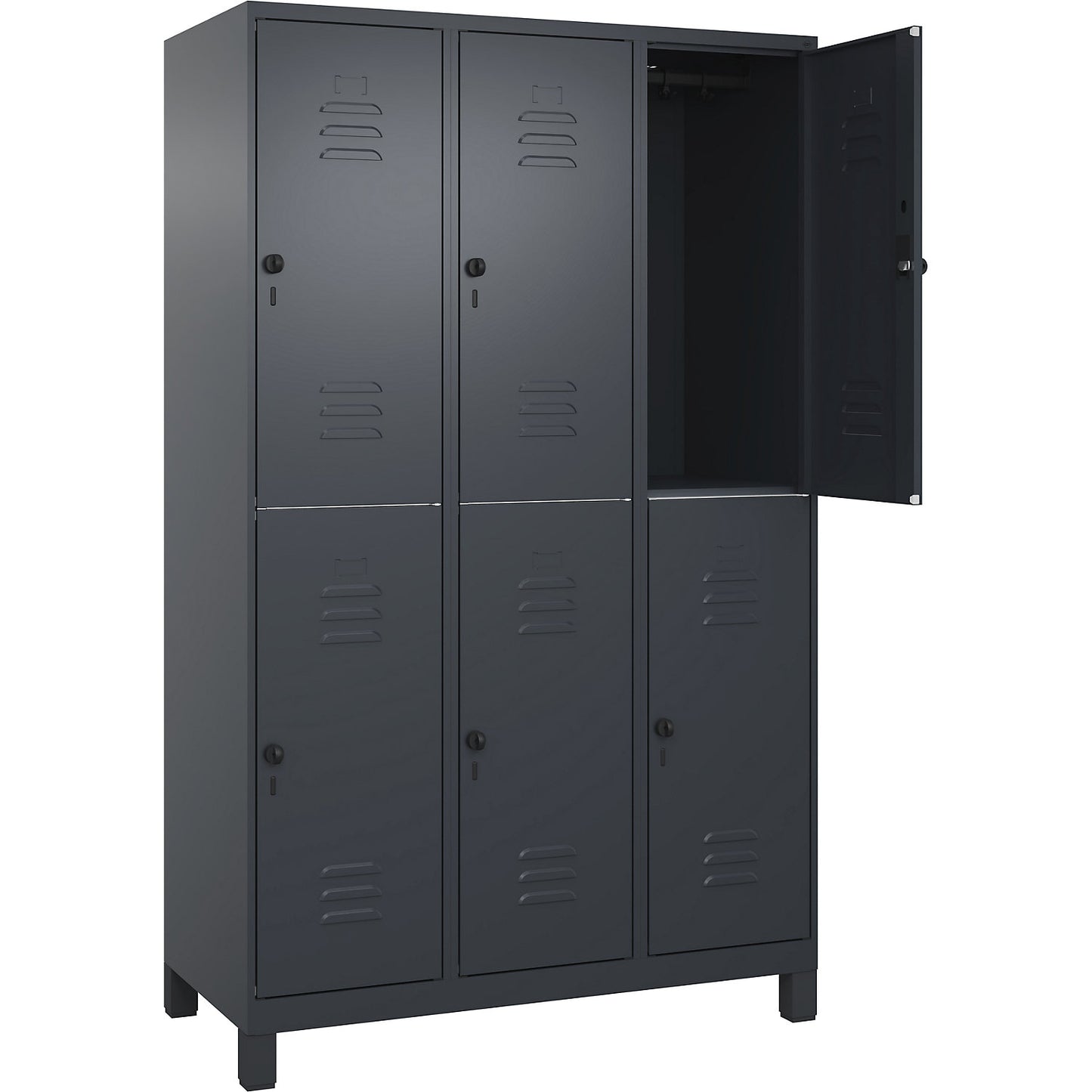 Classic PLUS double deck clothes locker, 3 compartments, grey, HxW 1950 x 1200 mm, with feet, rotary bolt.