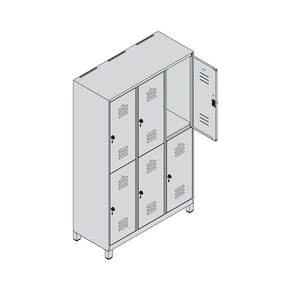 Classic PLUS double deck clothes locker, 3 compartments, light grey, HxW 1950 x 1200 mm, with feet, rotary bolt.