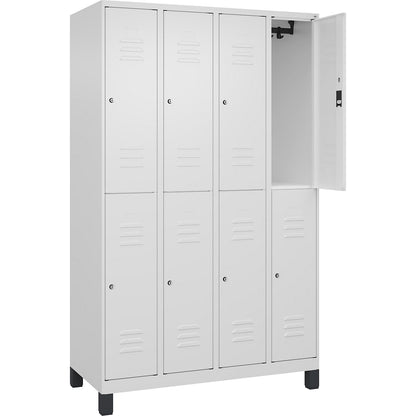 Classic PLUS double deck clothes locker, 4 compartments, traffic white, HxW 1950 x 1200 mm, with feet, cylinder lock.