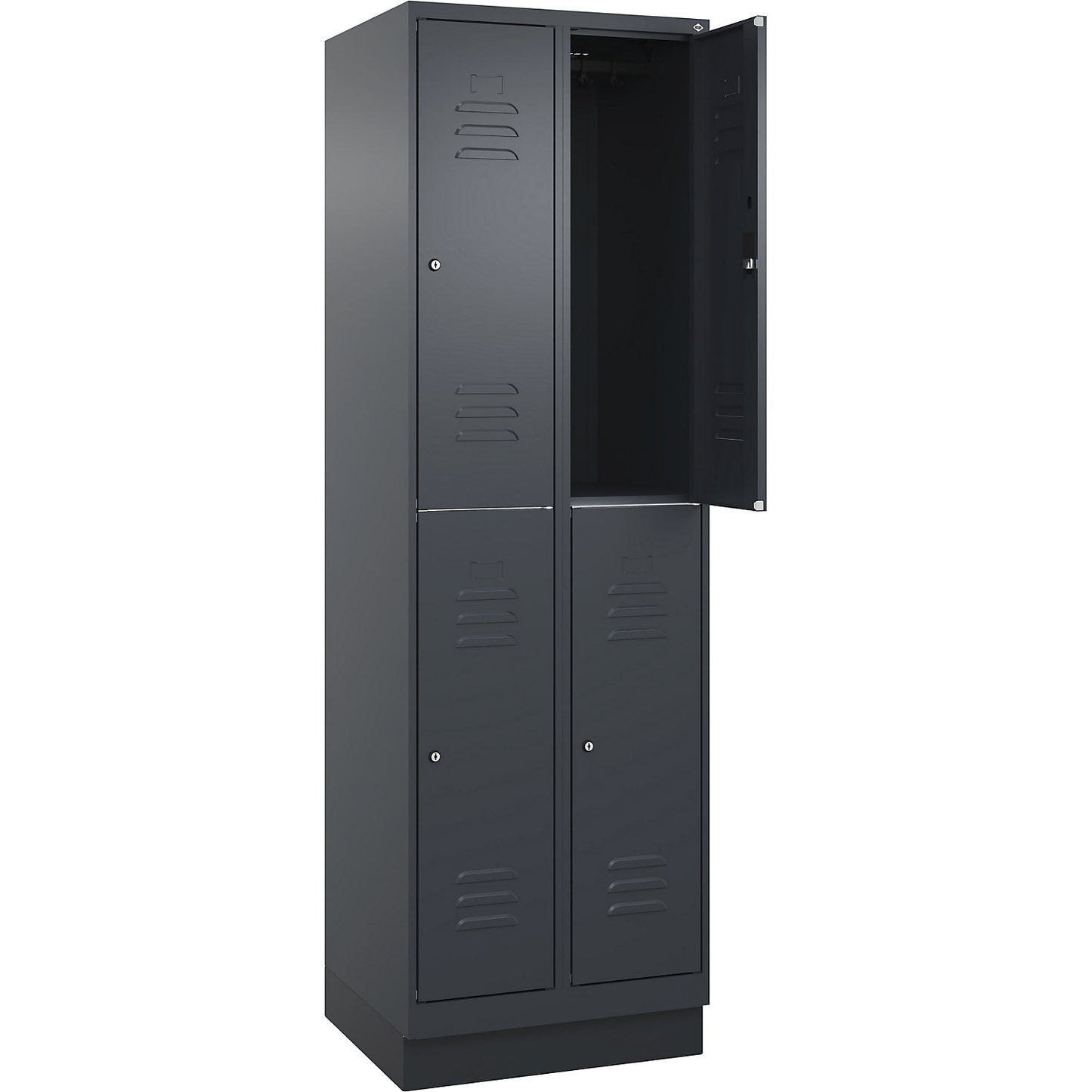 Classic PLUS double deck clothes locker, 2 compartments, grey, HxW 1950 x 600 mm, with base plinth, cylinder lock.