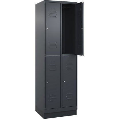 Classic PLUS double deck clothes locker, 2 compartments, grey, HxW 1950 x 600 mm, with base plinth, cylinder lock.