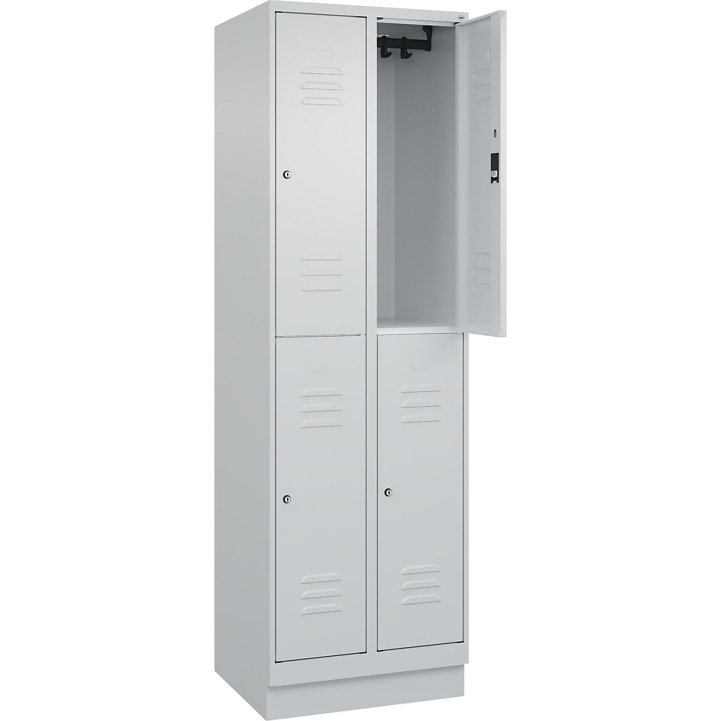 Classic PLUS double deck clothes locker, 2 compartments, light grey, HxW 1950 x 600 mm, with base plinth, cylinder lock.