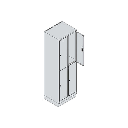 Classic PLUS double deck clothes locker, 2 compartments, light grey/gentian blue, HxW 1950 x 600 mm, with base plinth, rotary bolt.