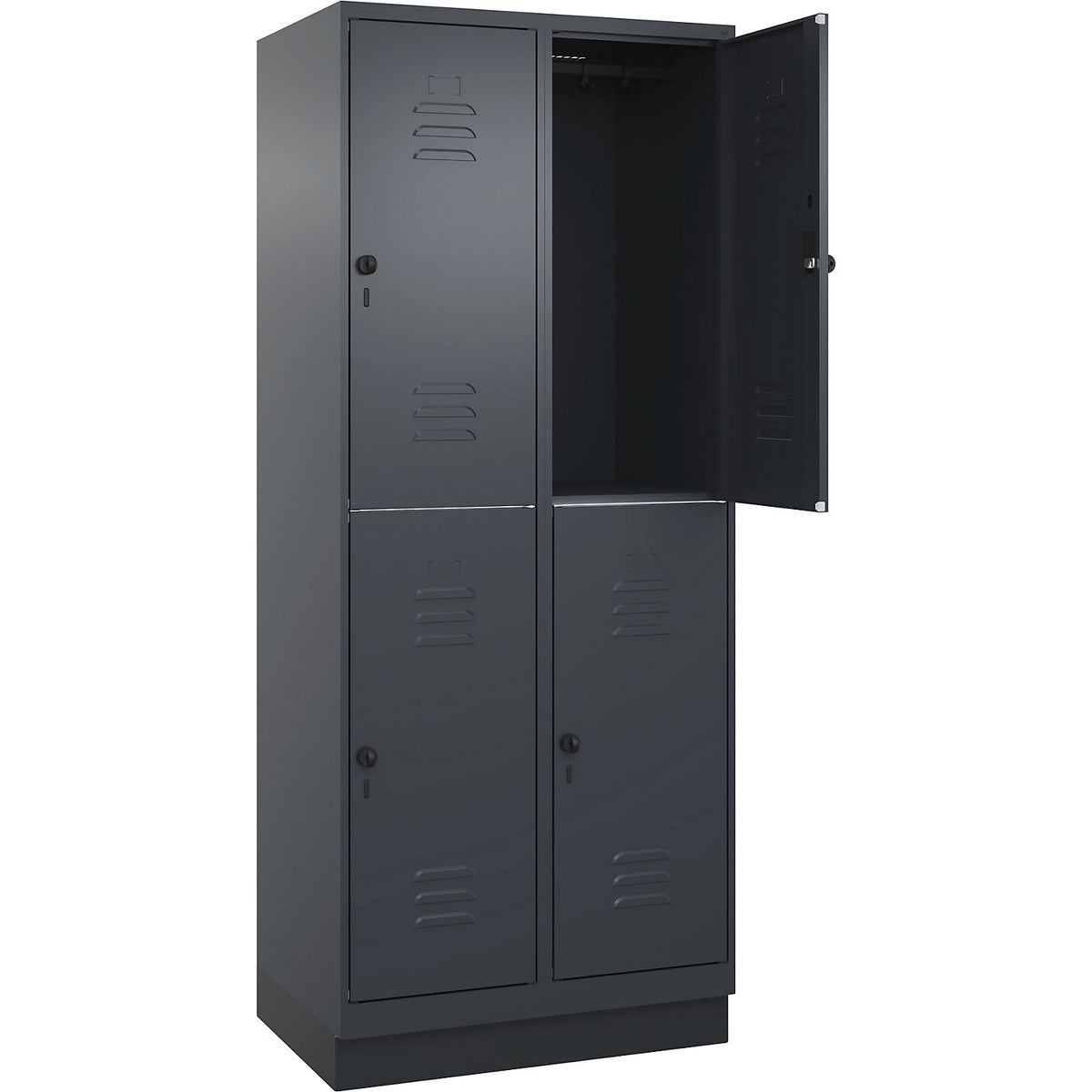 Classic PLUS double deck clothes locker, 2 compartments, grey, HxW 1950 x 800 mm, with base plinth, rotary bolt.