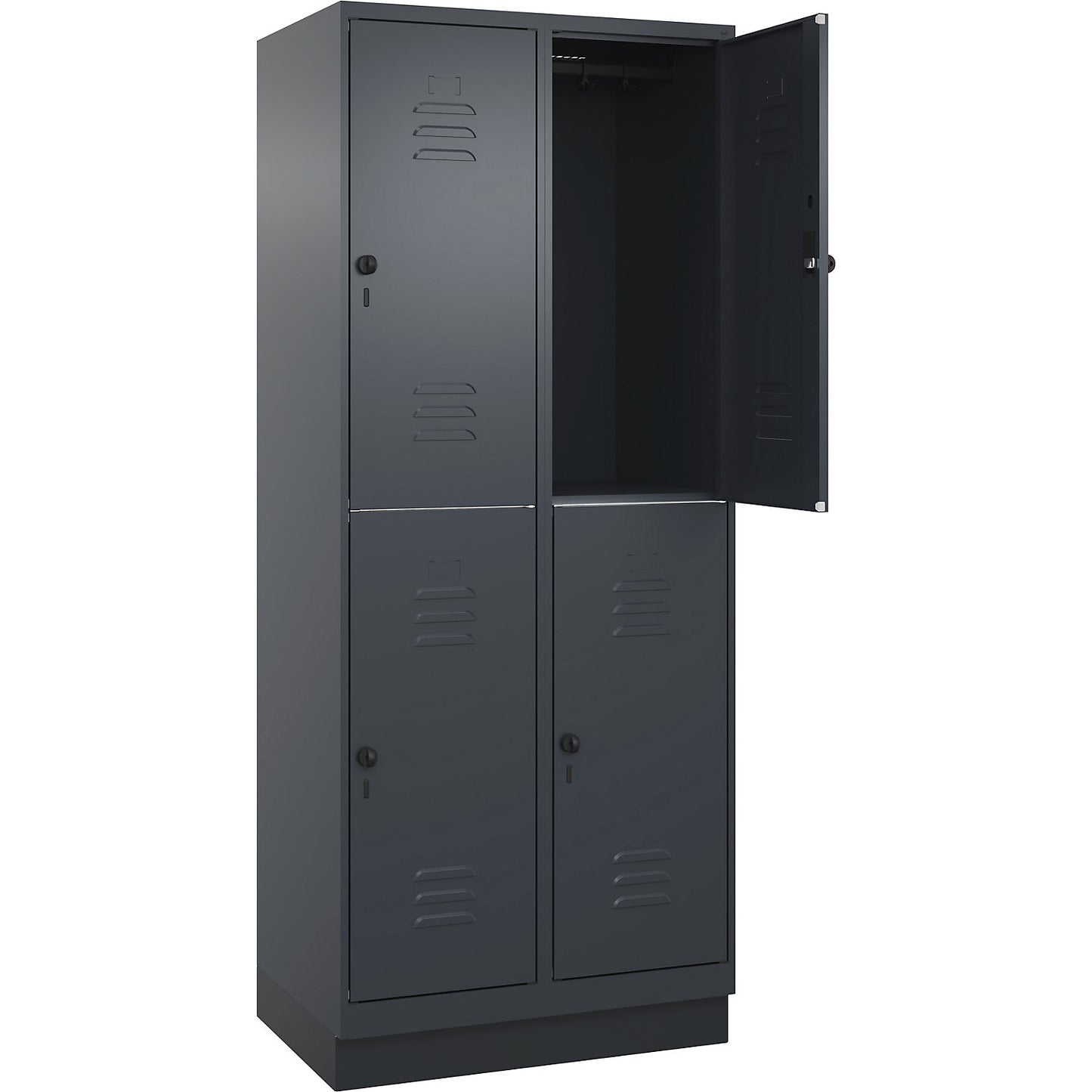Classic PLUS double deck clothes locker, 2 compartments, grey, HxW 1950 x 800 mm, with base plinth, rotary bolt.