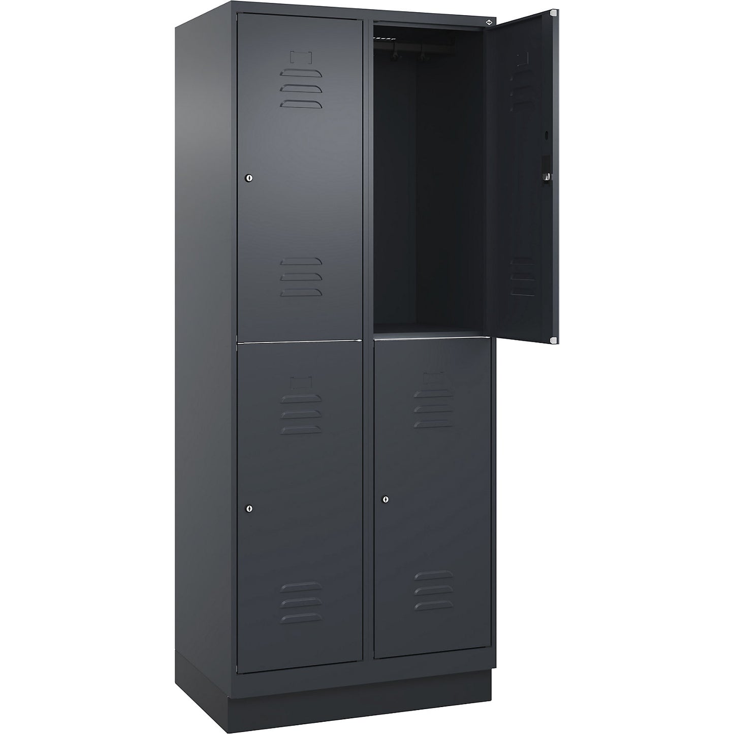 Classic PLUS double deck clothes locker, 2 compartments, grey, HxW 1950 x 800 mm, with base plinth, cylinder lock.