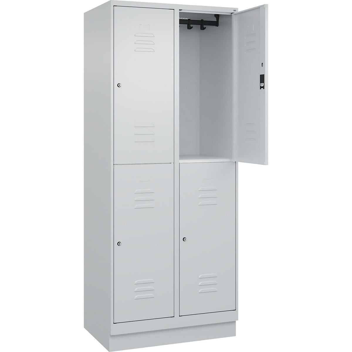 Classic PLUS double deck clothes locker, 2 compartments, light grey, HxW 1950 x 800 mm, with base plinth, cylinder lock.