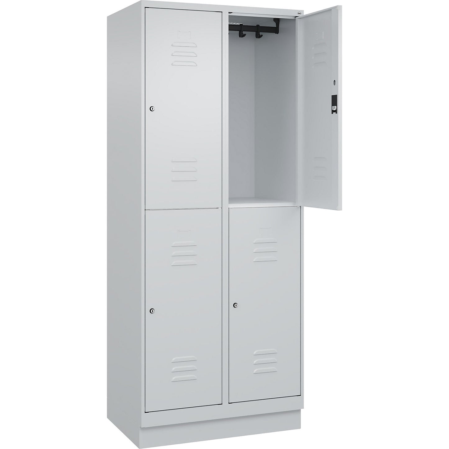 Classic PLUS double deck clothes locker, 2 compartments, light grey, HxW 1950 x 800 mm, with base plinth, cylinder lock.