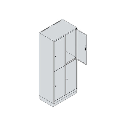 Classic PLUS double deck clothes locker, 2 compartments, grey, HxW 1950 x 800 mm, with base plinth, rotary bolt.