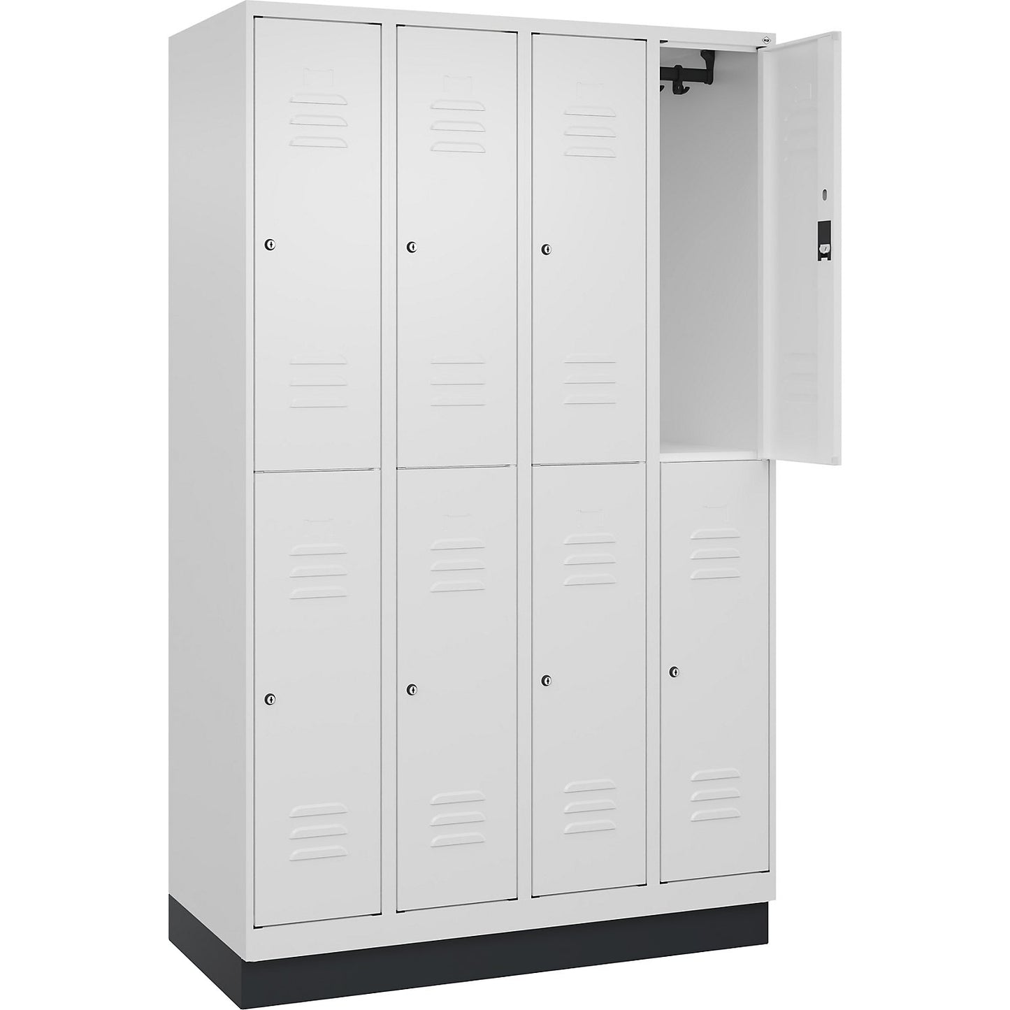 Classic PLUS double deck clothes locker, 4 compartments, traffic white, HxW 1950 x 1200 mm, with base plinth, cylinder lock.