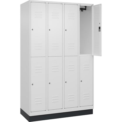 Classic PLUS double deck clothes locker, 4 compartments, traffic white, HxW 1950 x 1200 mm, with base plinth, cylinder lock.