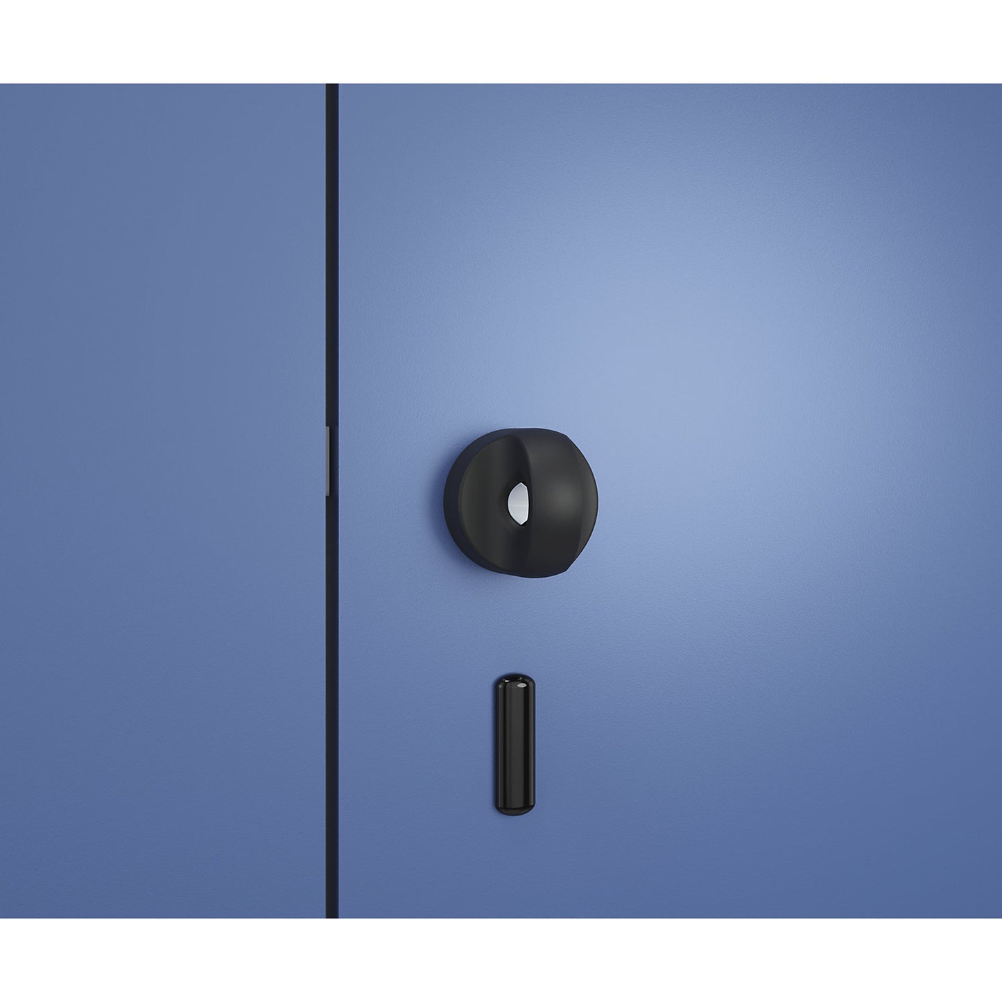 Classic PLUS locker for cleaning products, 1 compartment, partition in centre, light grey/light blue, W 800 mm, with feet, rotary bolt.