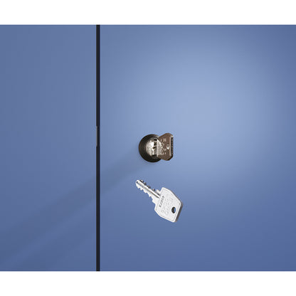 Classic PLUS clean and dirty bench seat clothes locker, narrow, 2 compartments, shortened centre divider, traffic white, W 600 mm, cylinder lock, cantilevered, beech hardwood.