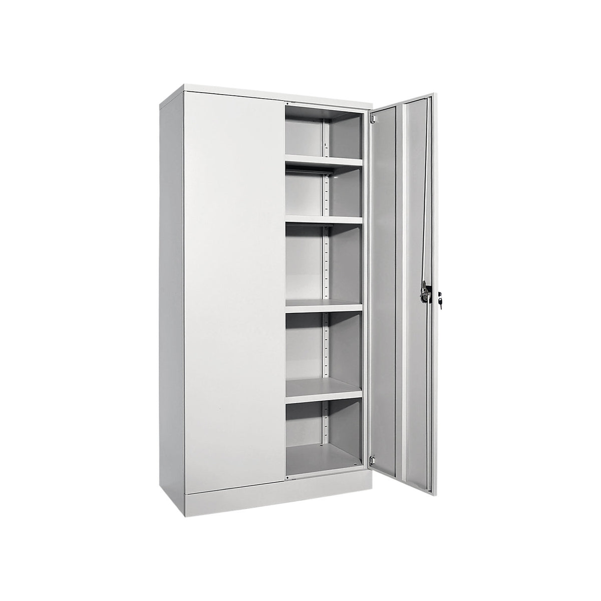 Nilas steel cupboard, with 4 shelves, HxWxD 1950 x 1000 x 500 mm, light grey.