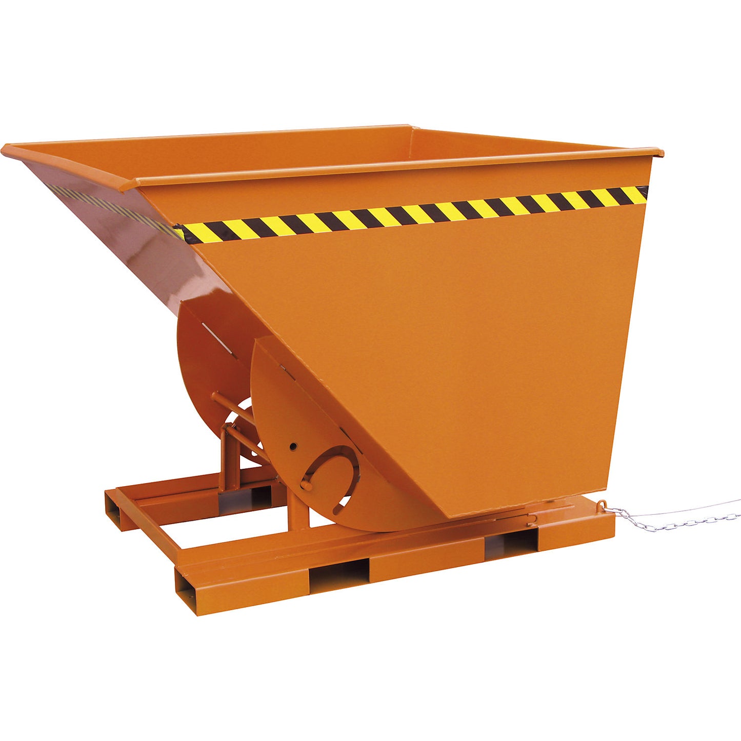 Tilting skip, with a high overall height, capacity 1000 l, pure orange RAL 2004.