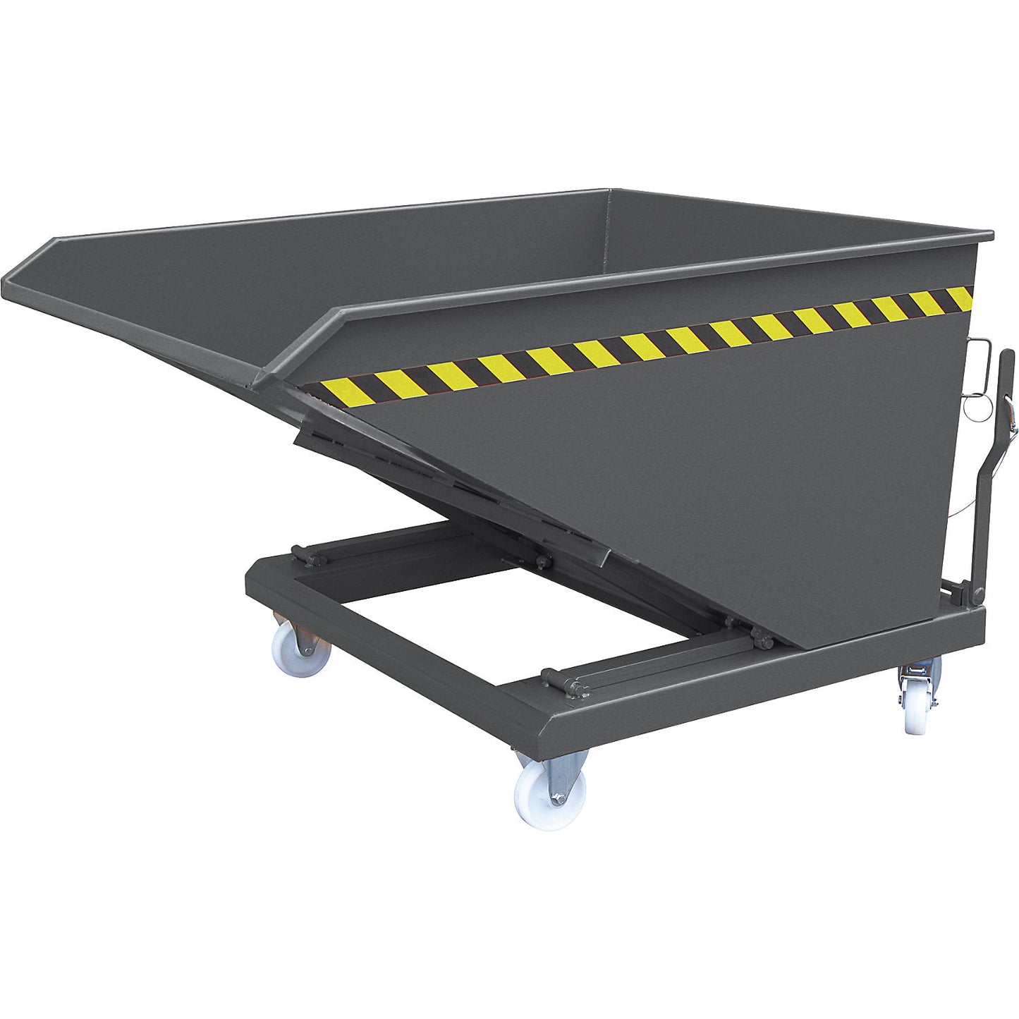 Tilting skip, with scissor tilt mechanism, capacity 1000 l, charcoal RAL 7016.